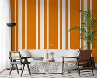 Warm retro wallpaper with Orange Ticking bands and neutral spacing