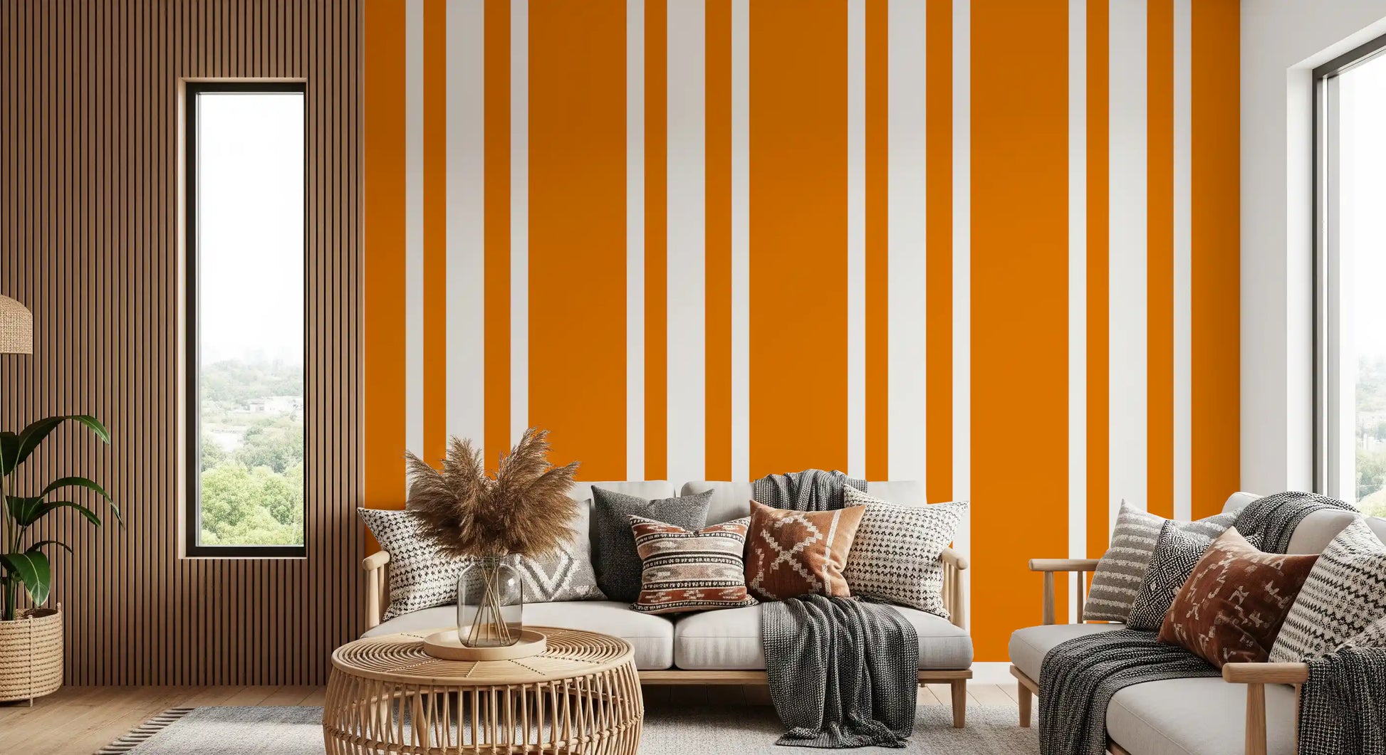 Orange stripe wallpaper showing retro-inspired vertical line movement