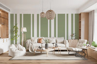 Simple Sage Ticking Wallpaper uses green colour for a soft farmhouse surface