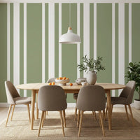 Calm Farmhouse Wallpaper displays Sage bands with clean vertical order
