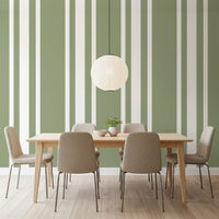 Muted Green Wallpaper pattern shows balanced Ticking Stripe spacing
