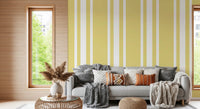 Living room styled in Soft Yellow Wallpaper with vertical stripe rhythm