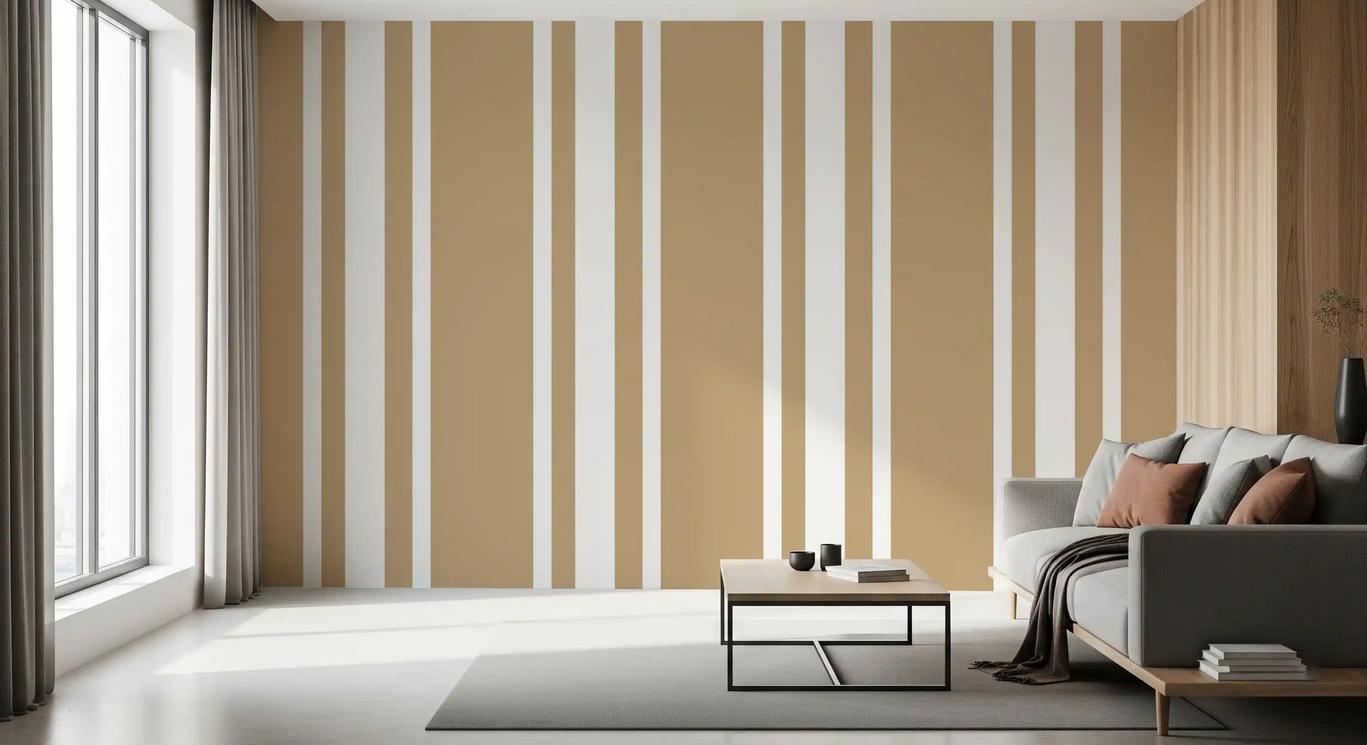 Soft neutral stripe wallpaper carrying warm taupe color and clean spacing