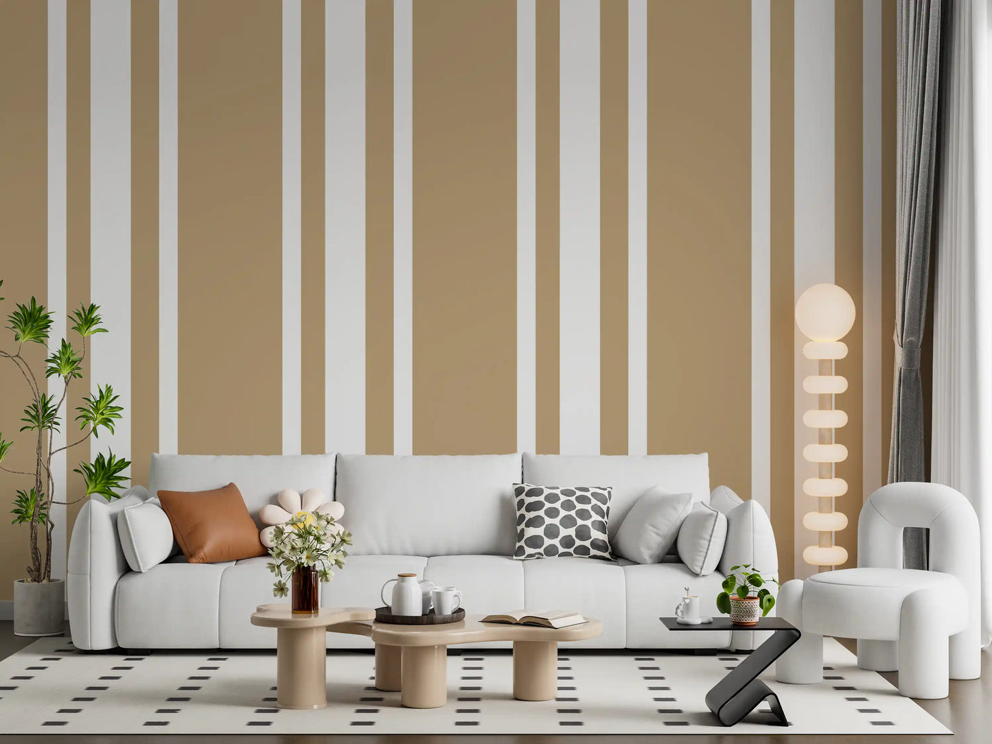 Home office area wall uses Neutral Farmhouse wallpaper with warm taupe spacing