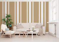 Hallway wall features Taupe Wallpaper with classic neutral stripe rhythm