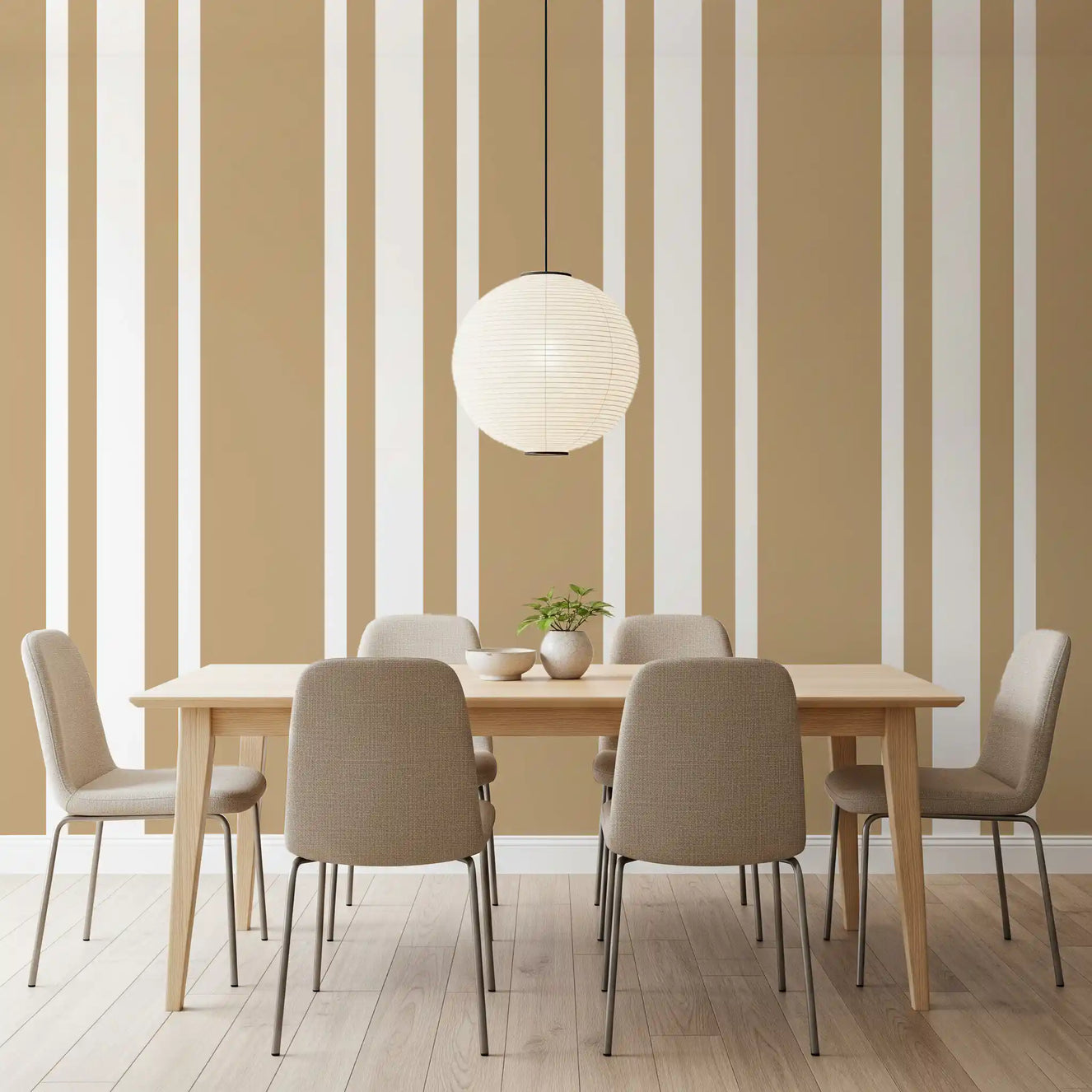 Tapet cu dungi Taupe Ticking, tapet neutru în stil farmhouse