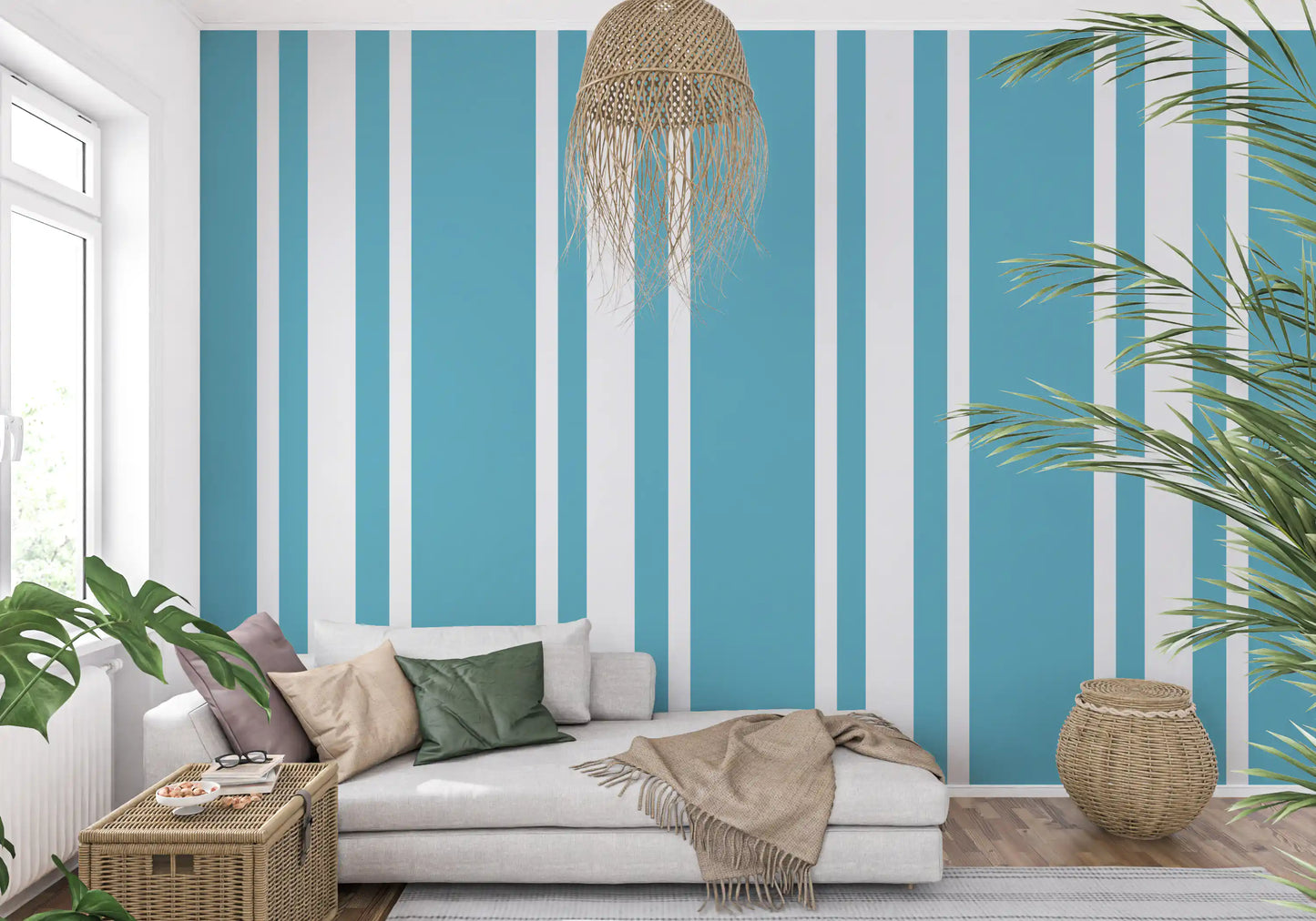 Crisp white lines separate Retro Blue Wallpaper vertical stripe layout