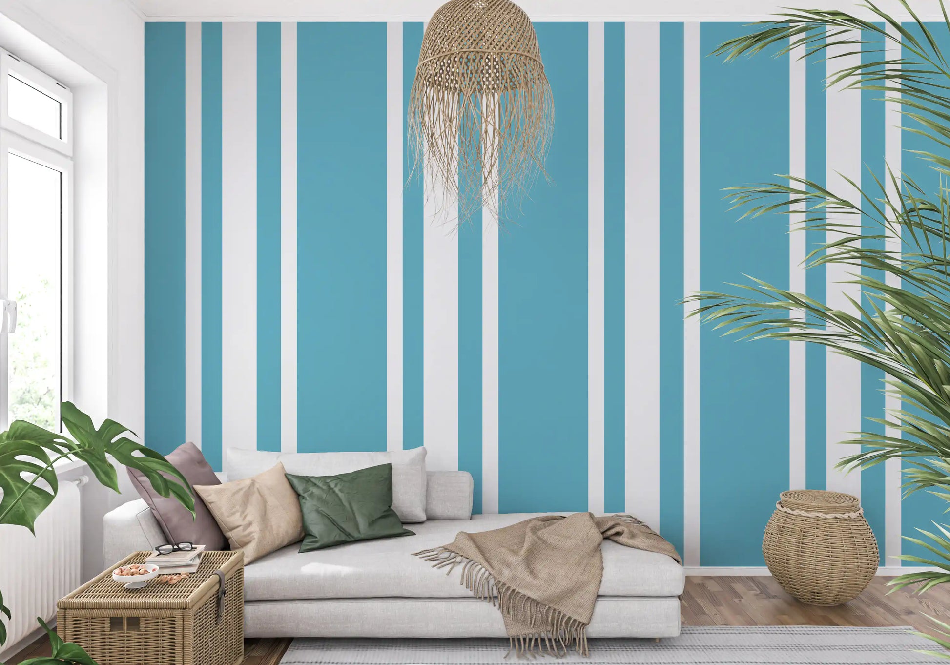 Crisp white lines separate Retro Blue Wallpaper vertical stripe layout