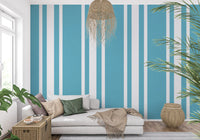 Crisp white lines separate Retro Blue Wallpaper vertical stripe layout
