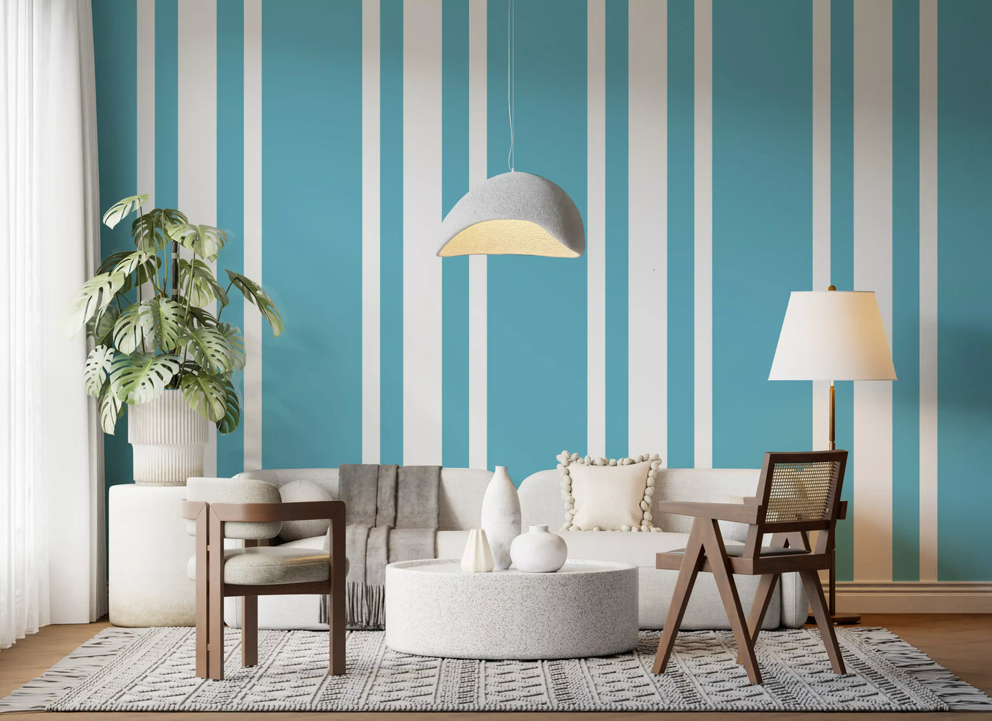 Home Office featuring Retro Stripe Wallpaper and geometric blue bands