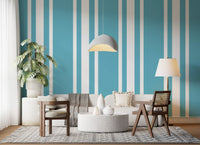 Home Office featuring Retro Stripe Wallpaper and geometric blue bands