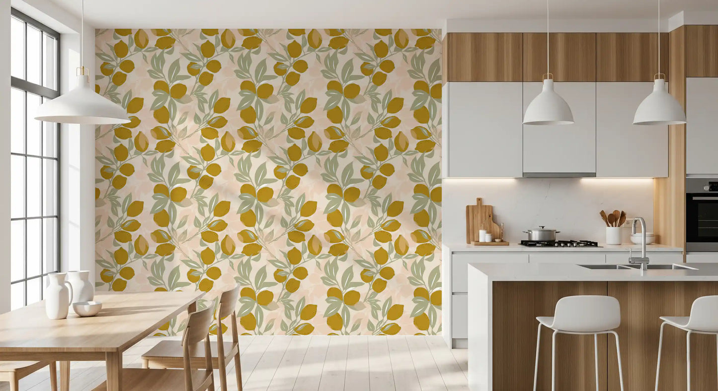 Sage leaf pattern paired with Lemon shapes and fine branch detail