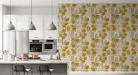 Amalfi Lemon Wallpaper carrying leafy stems and soft botanical movement