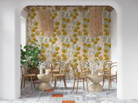 Mediterranean Citrus Wallpaper with golden fruit and pale cream backing