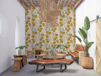 Breakfast nook wallpaper featuring Lemon Wallpaper and green leaves