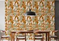 Kitchen Dining area wallpaper with Sage Terracotta Lemon design and leafy citrus detail