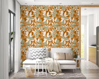 Pantry wallpaper featuring Sage Lemon artwork and cream botanical leaves