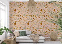 Organic abstract wallpaper carrying sage geometric fragments and texture