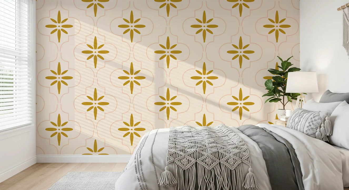 Goudkleurig Zand Tegelbehang Mediterraan Geometrisch Behang