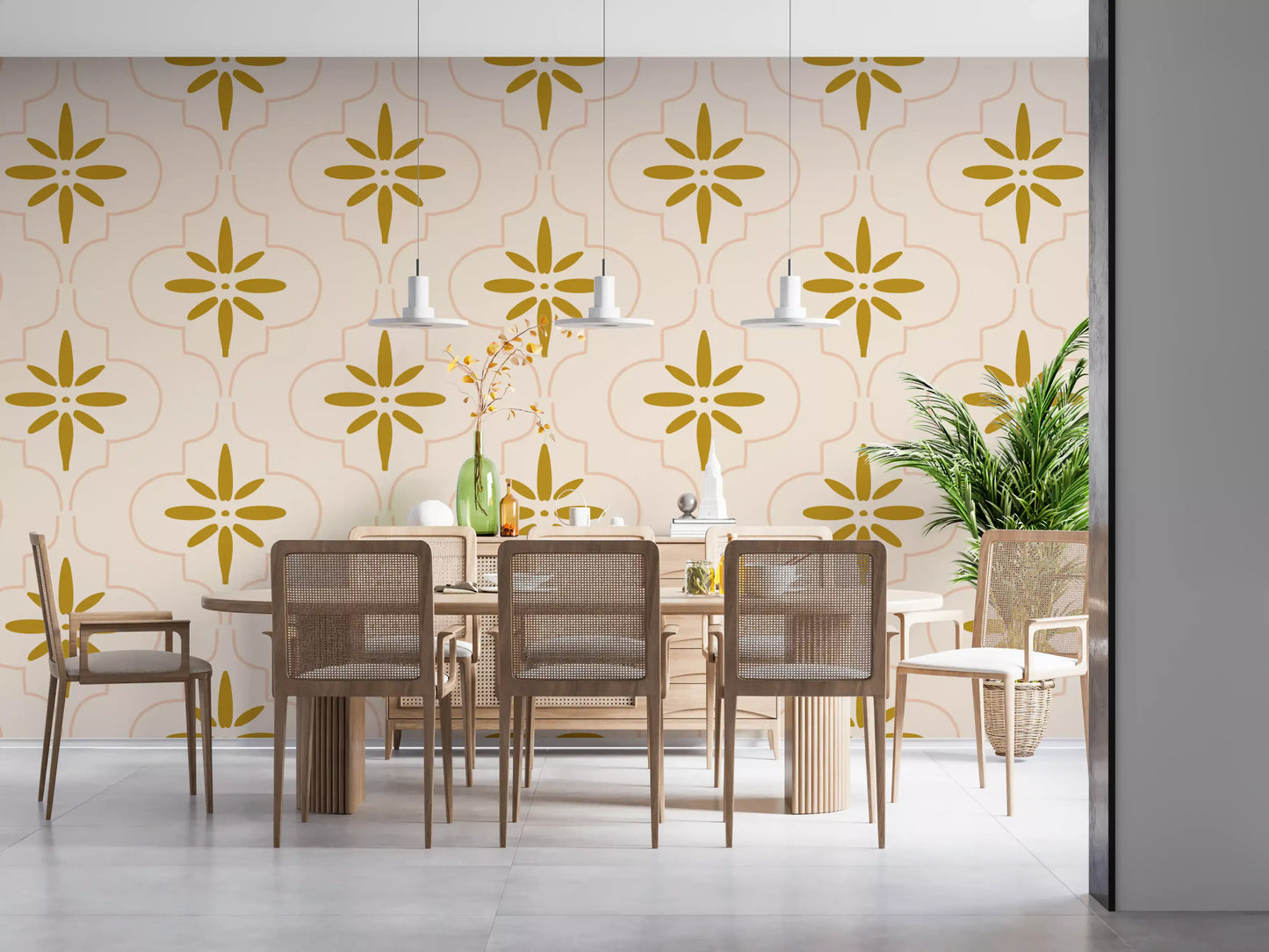 Repeating arches create Tile Geometric wallpaper with golden highlights