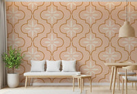 Hallway Mediterranean geometric wallpaper with peach color and tile detail