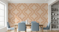 Dining room Mediterranean tile wallpaper with peach and terracotta styling