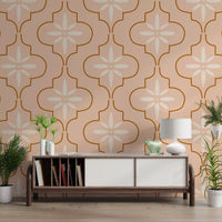 Decorative Tile Wallpaper with Mediterranean curves and peach terracotta color