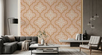 Rounded Geometric Wallpaper design with peach base and terracotta outlines