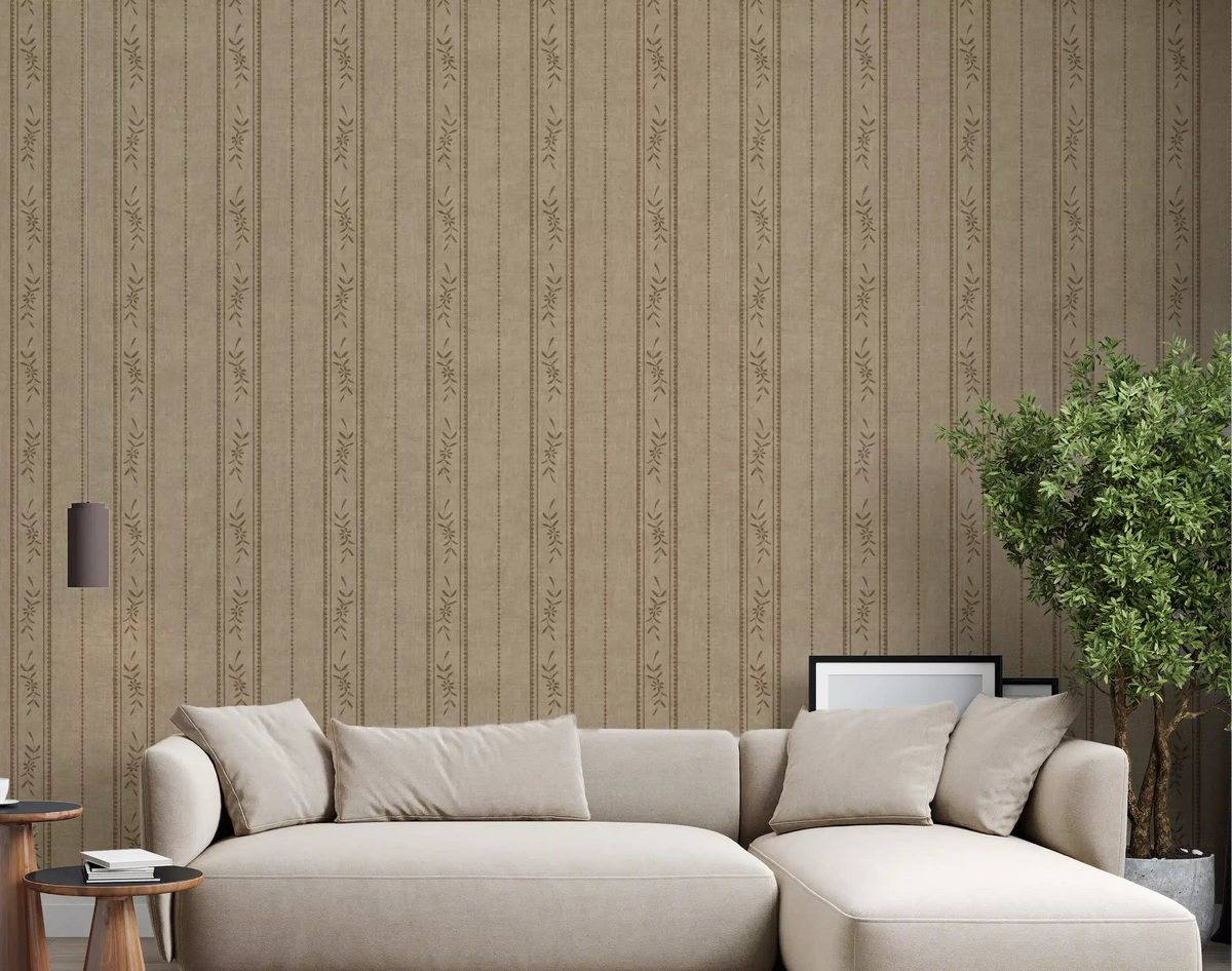 Umber Brown Blumenstreifen Tapete