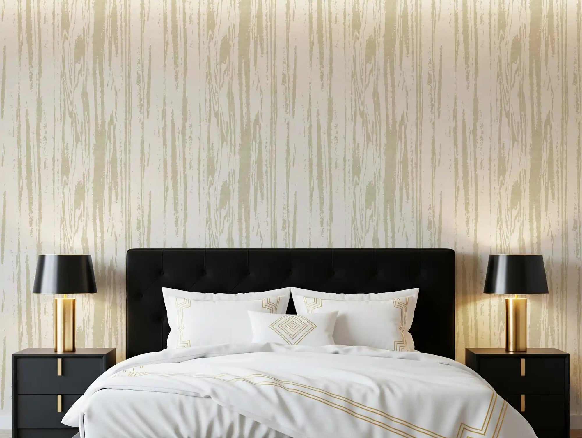 Bedroom using cream surface wallpaper with pale grain-style texture