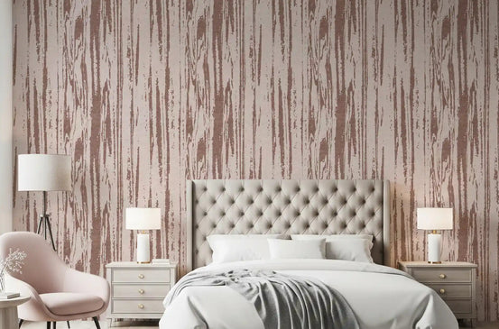 Bedroom with Dusty Rose Textured Wallpaper and faded vertical streaks