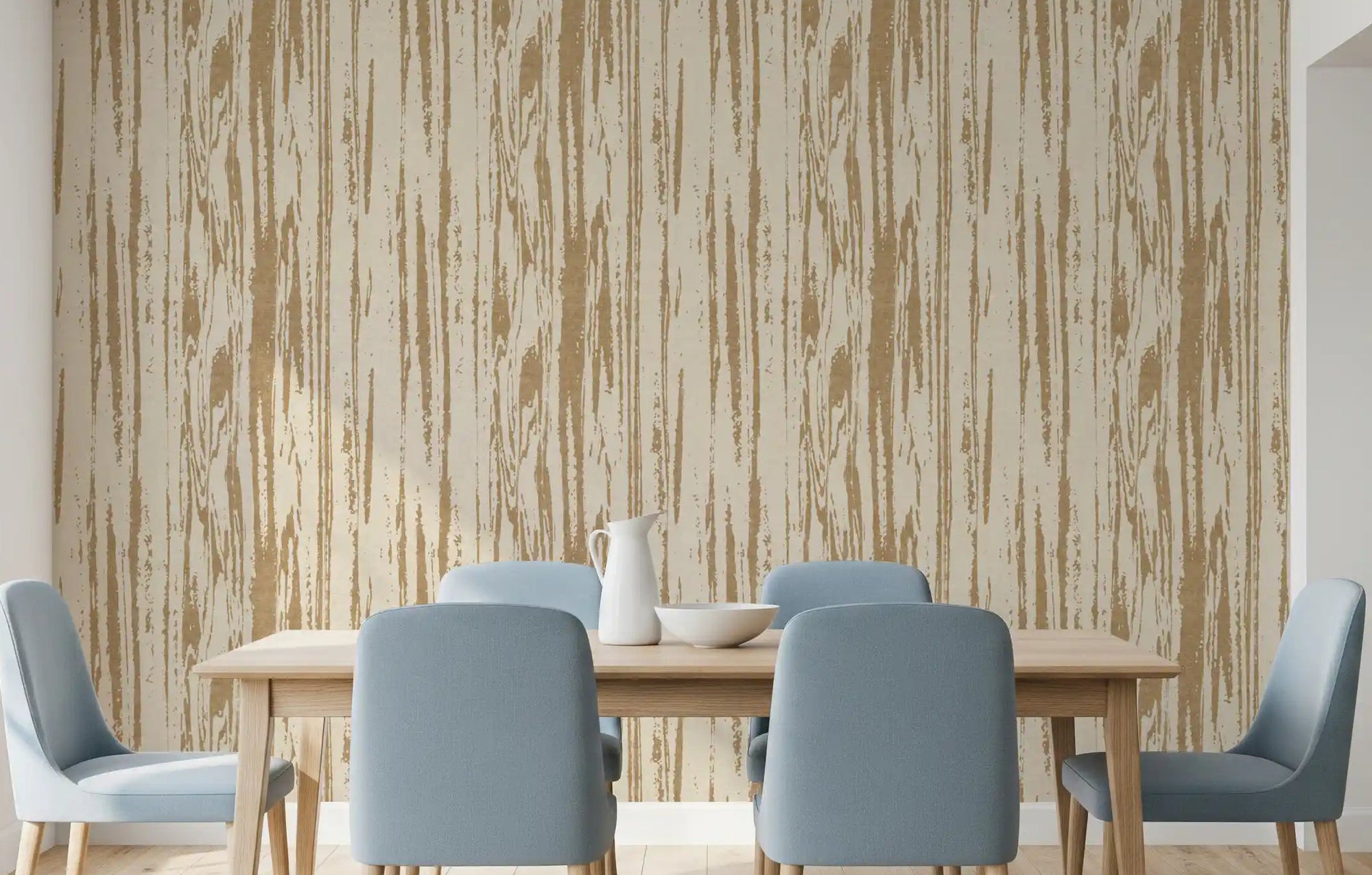 Modern beige wallpaper with wood-inspired lines and a calm surface finish