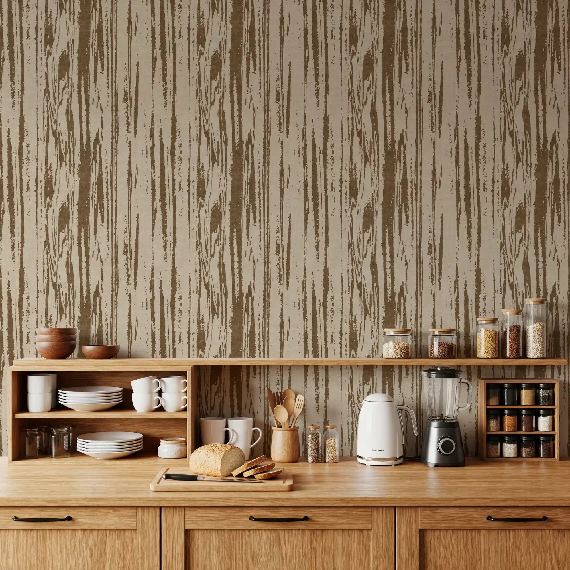 Wood texture wallpaper with organic brown lines and soft neutral grounding