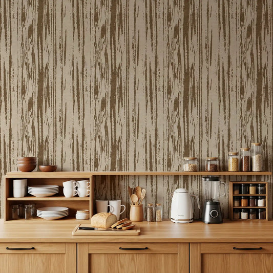 Wood texture wallpaper with organic brown lines and soft neutral grounding