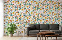 Hallway wallpaper with cute giraffe and rainbow scene