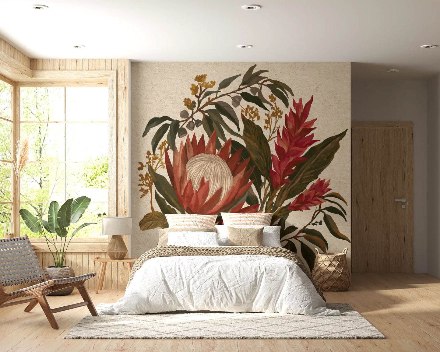 Protea Flowers wall mural with Hawaiian Ginger and earth bloom foliage