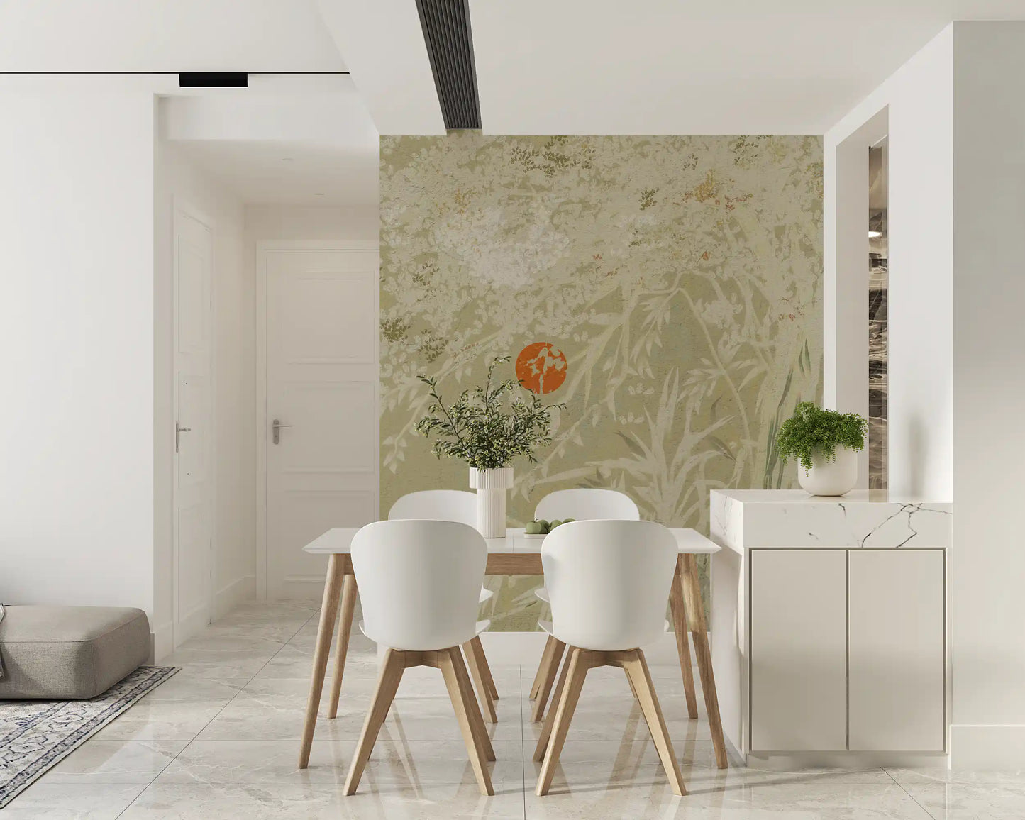 Dining room Zen Japandi Wall Mural featuring botanical landscape forms