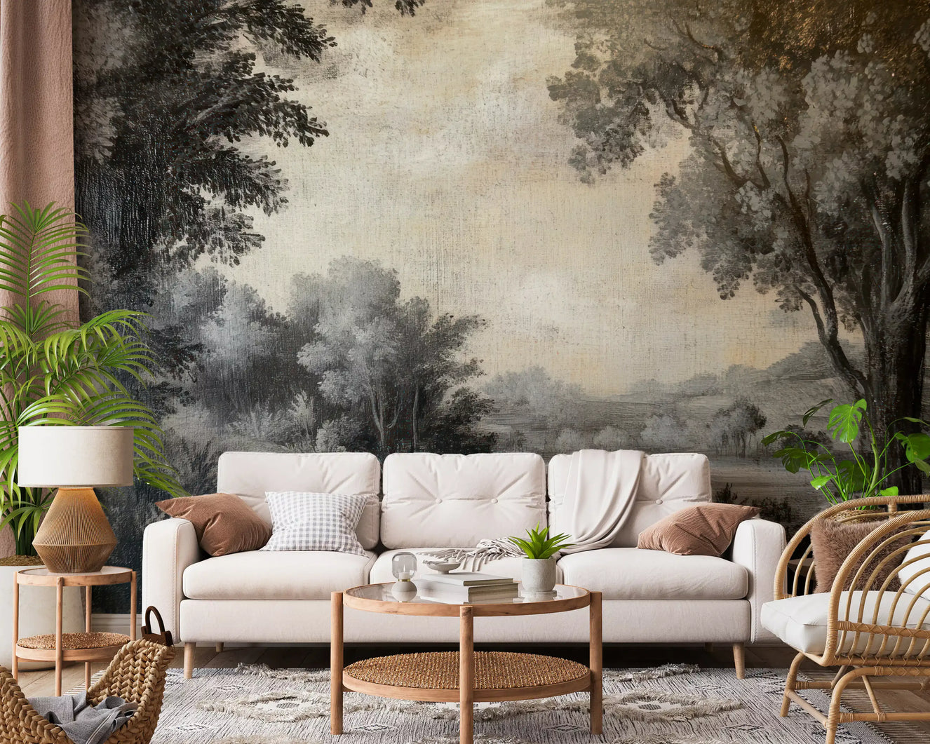 Monochrome Lakeside Vista Wall Mural