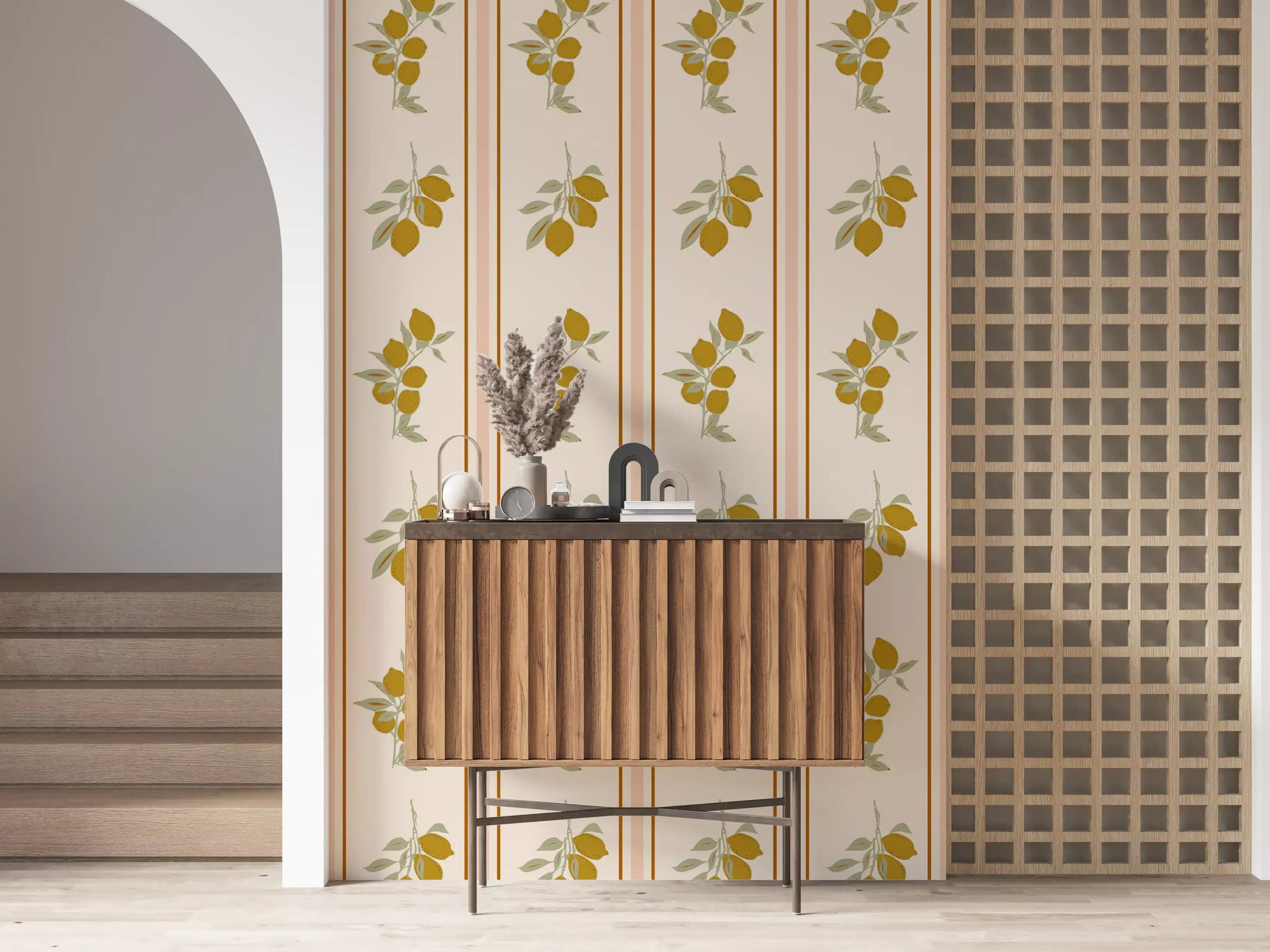 Mediterranean Style Wallpaper showing fruit stems in a tall panel layout