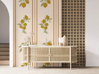Hallway featuring Mediterranean wallpaper with framed lemon cluster design