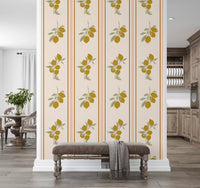 Olive Lemon Branch Wallpaper with hanging lemons and muted olive leaves