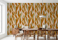 Boho organic wallpaper featuring clay bands and soft olive leaf shapes