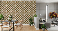 Floral checker wallpaper with grid styling and warm earthy colour balance
