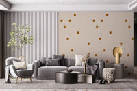 Soft retro wallpaper featuring creamy blush tones and rounded caramel dots