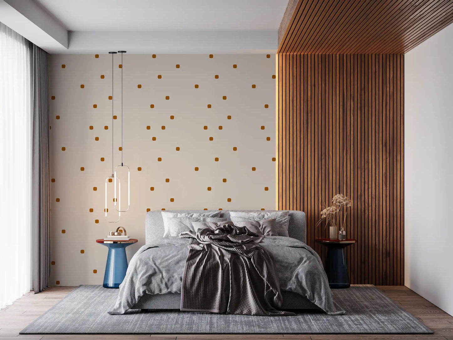 Retro spot wallpaper with soft contrast and a clean airy arrangement