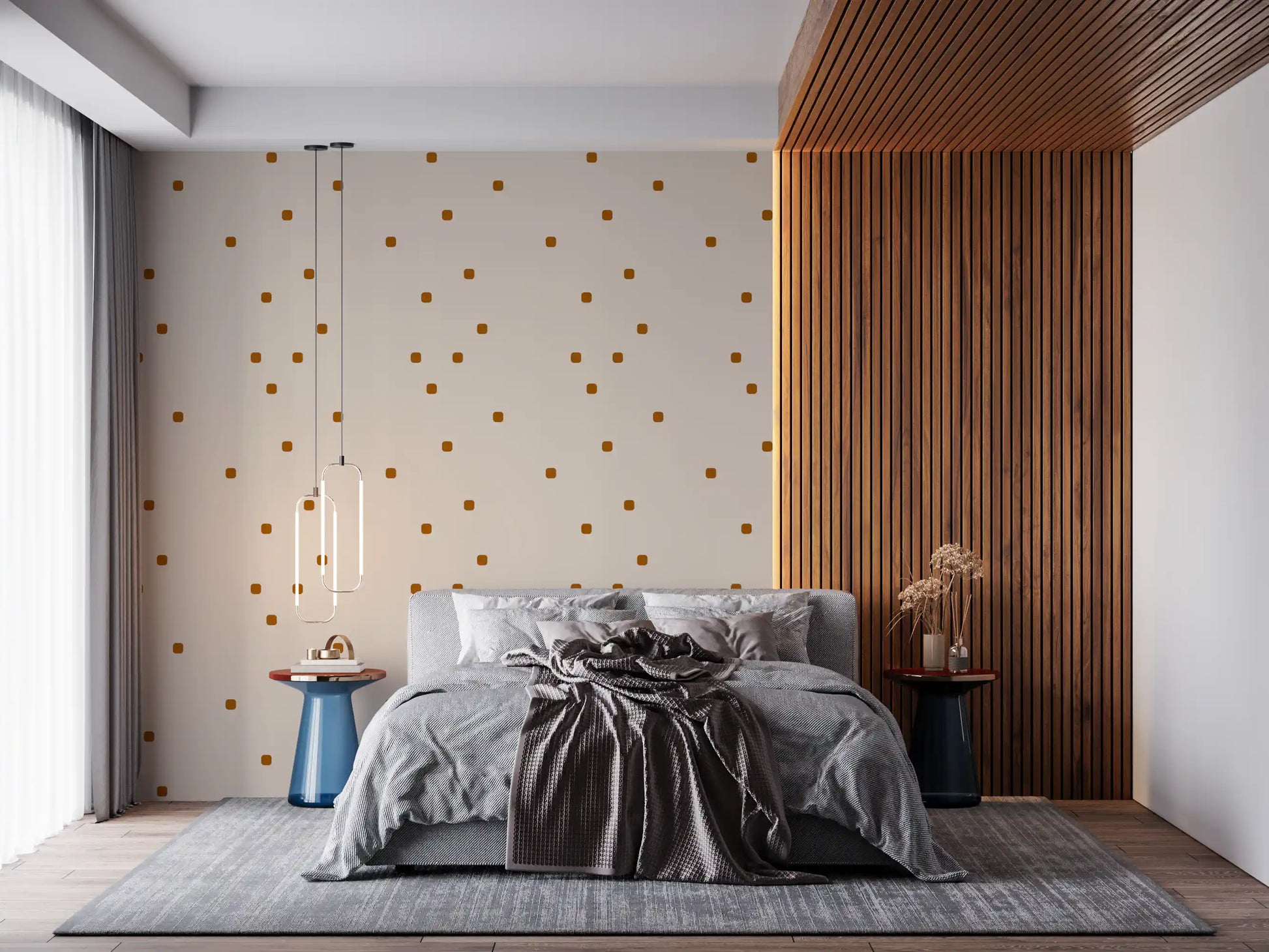 Retro spot wallpaper with soft contrast and a clean airy arrangement