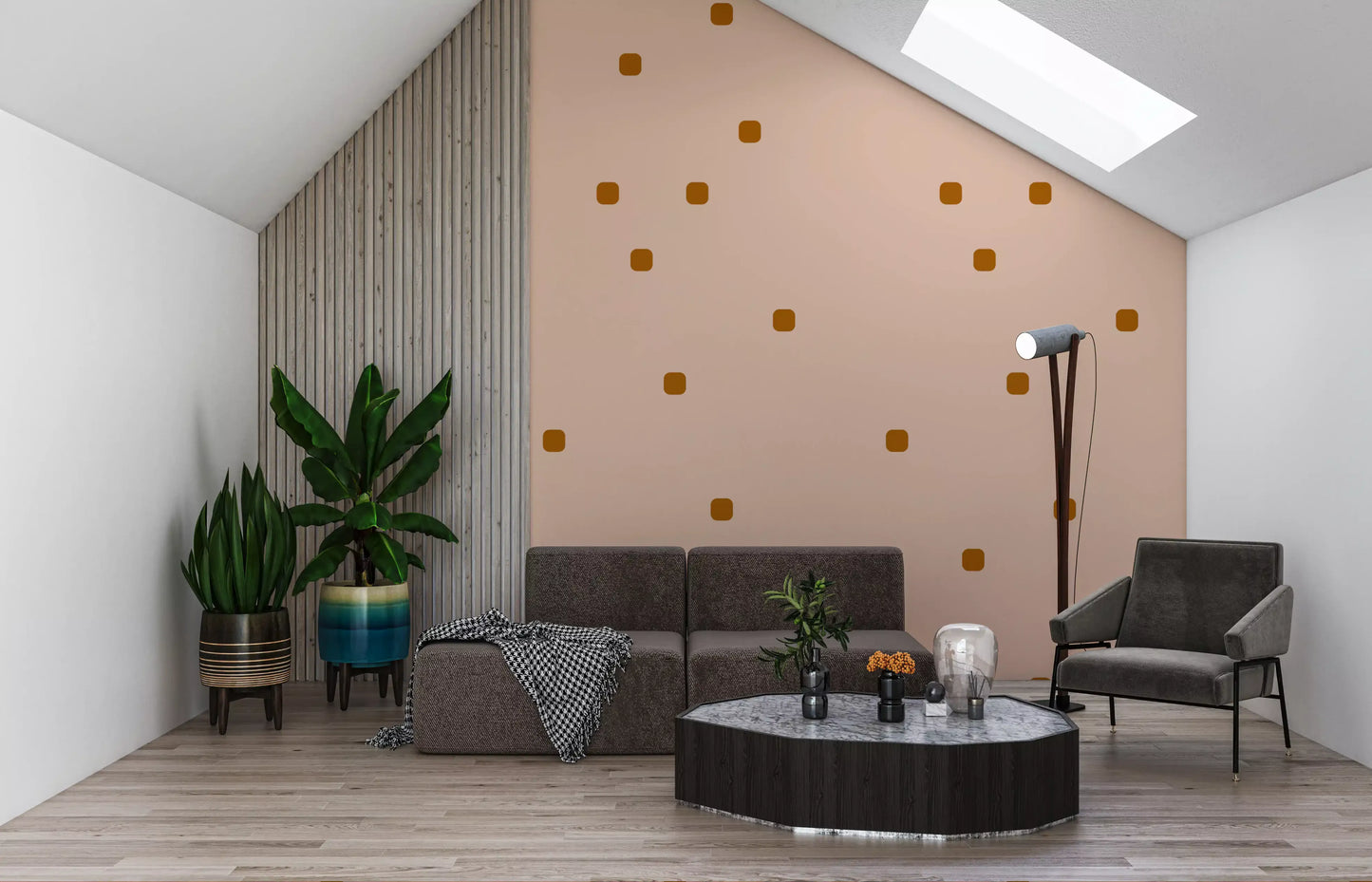 Soft spot wallpaper showing earthy marks across a muted beige surface