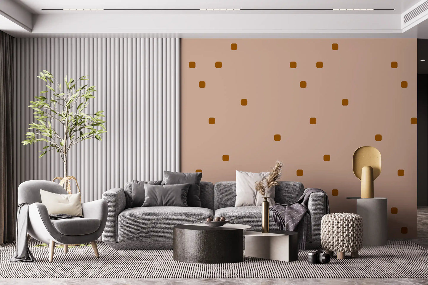 Minimal dot wallpaper with blush tone, brown accents, and simple rhythm
