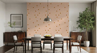 Dining room with Blush Beige Polka Dot Wallpaper and warm retro spots