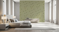 Organic retro wallpaper featuring muted sage colour and rounded dot forms